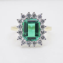 Load image into Gallery viewer, 9ct Yellow Gold Emerald Cut Lab Grown Emerald and Lab Grown Diamond Halo Ring SKU 7754001
