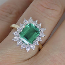 Load image into Gallery viewer, 9ct Yellow Gold Emerald Cut Lab Grown Emerald and Lab Grown Diamond Halo Ring SKU 7754001
