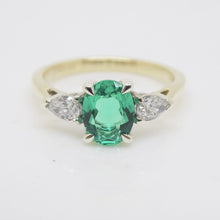 Load image into Gallery viewer, 9ct Yellow Gold Oval Lab Grown Emerald and Pear Cut Lab Grown Diamonds SKU 7754006

