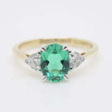 Load image into Gallery viewer, 9CT Yellow Gold Oval Cut Lab Grown Emerald and Trillion Lab Grown Diamond Sides SKU 7754008
