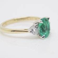 Load image into Gallery viewer, 9CT Yellow Gold Oval Cut Lab Grown Emerald and Trillion Lab Grown Diamond Sides SKU 7754008
