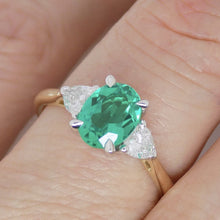 Load image into Gallery viewer, 9CT Yellow Gold Oval Cut Lab Grown Emerald and Trillion Lab Grown Diamond Sides SKU 7754008

