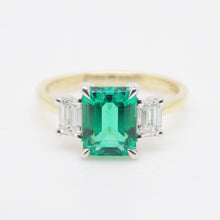 Load image into Gallery viewer, 9CT Yellow Gold Emerald Cut Lab Grown Emerald and Lab Grown Octagon Side Diamonds SKU 7754009
