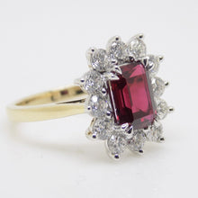 Load image into Gallery viewer, 9CT Yellow Gold Emerald Cut Lab Grown Ruby and Lab Grown Diamond Halo Ring SKU 7756005
