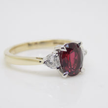 Load image into Gallery viewer, 9CT Yellow Gold Oval Cut Lab Grown Ruby and Trillion Lab Grown Diamonds SKU 7756007
