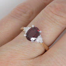 Load image into Gallery viewer, 9CT Yellow Gold Oval Cut Lab Grown Ruby and Trillion Lab Grown Diamonds SKU 7756007
