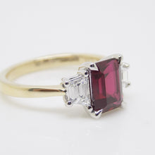 Load image into Gallery viewer, 9ct Yellow Gold Emerald Cut Lab Grown Ruby and Lab Grown Trapezoid Diamonds SKU 7756008
