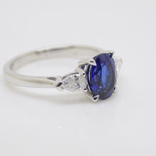 Load image into Gallery viewer, 9ct White Gold Lab Grown Oval Sapphire and Lab Grown Pear Cut Diamonds SKU 7757001
