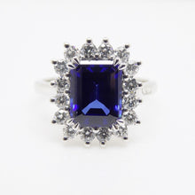 Load image into Gallery viewer, 9ct White Gold Emerald Cut Lab Grown Sapphire and Lab Grown Diamonds SKU 7757002
