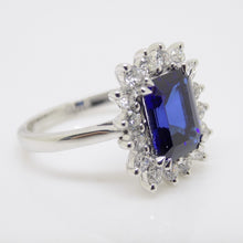 Load image into Gallery viewer, 9ct White Gold Emerald Cut Lab Grown Sapphire and Lab Grown Diamonds SKU 7757002
