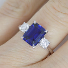 Load image into Gallery viewer, 9ct White Gold Emerald Cut Lab Grown Sapphire and Lab Grown Diamonds SKU 7757003
