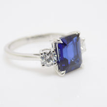 Load image into Gallery viewer, 9ct White Gold Emerald Cut Lab Grown Sapphire and Lab Grown Diamonds SKU 7757003
