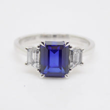 Load image into Gallery viewer, 9ct White Gold Emerald Cut Lab Grown Sapphire and Lab Grown Diamonds SKU 7757004
