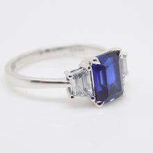 Load image into Gallery viewer, 9ct White Gold Emerald Cut Lab Grown Sapphire and Lab Grown Diamonds SKU 7757004
