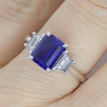 Load image into Gallery viewer, 9ct White Gold Emerald Cut Lab Grown Sapphire and Lab Grown Diamonds SKU 7757004
