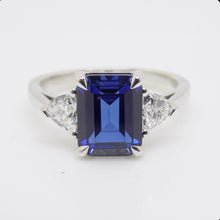 Load image into Gallery viewer, 9ct White Gold Emerald Cut Lab Grown Sapphire and Lab Grown Diamonds SKU 7757005
