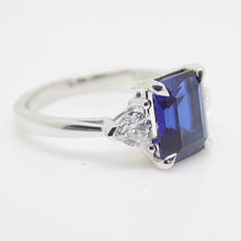 Load image into Gallery viewer, 9ct White Gold Emerald Cut Lab Grown Sapphire and Lab Grown Diamonds SKU 7757005
