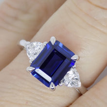 Load image into Gallery viewer, 9ct White Gold Emerald Cut Lab Grown Sapphire and Lab Grown Diamonds SKU 7757005
