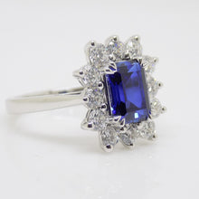 Load image into Gallery viewer, 9CT White Gold Emerald Cut Lab Grown Sapphire and Lab Grown Diamond Halo SKU 7757006
