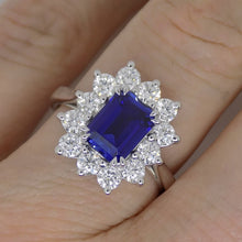 Load image into Gallery viewer, 9CT White Gold Emerald Cut Lab Grown Sapphire and Lab Grown Diamond Halo SKU 7757006
