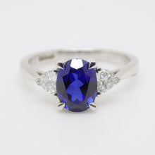 Load image into Gallery viewer, 9CT White Gold Oval Cut Lab Grown Sapphire and Trillion Lab Grown Diamonds SKU 7757008
