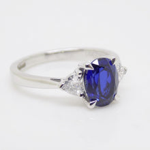 Load image into Gallery viewer, 9CT White Gold Oval Cut Lab Grown Sapphire and Trillion Lab Grown Diamonds SKU 7757008
