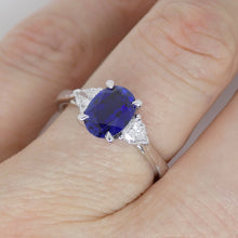 Load image into Gallery viewer, 9CT White Gold Oval Cut Lab Grown Sapphire and Trillion Lab Grown Diamonds SKU 7757008
