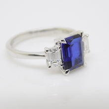 Load image into Gallery viewer, 9ct White Gold Emerald Cut Lab Grown Sapphire and Lab Grown Octagon Side Diamonds SKU 7757009
