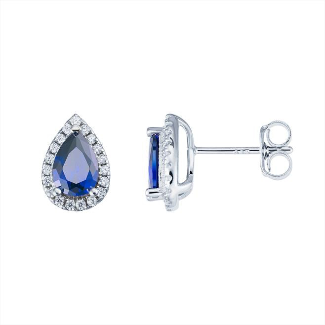 Sterling Silver Blue CZ CZ Halo Pear Shaped Stud Earrings SKU 0107700