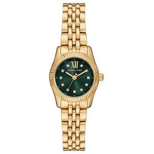 Ladies Michael Kors Gold Tone Stainless Steel, Green Cz Dial Watch SKU 4010125