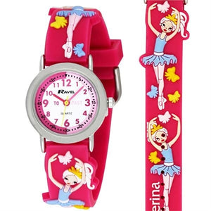 Kids pink silicone strap with ballerina, time teacher watch SKU 4017008