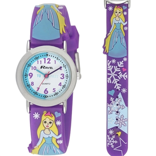 KIds purple silicone strap with princess, time teacher watch SKU 4017005