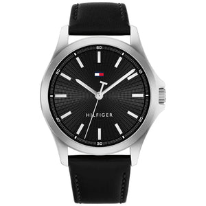 Tommy Hilfiger Gents Watch, Black Leather Strap, Black Dial SKU 4016301