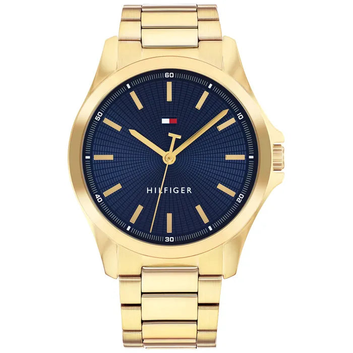 Tommy Hilfiger Gents Watch, Stainless Steel Gold Tone Strap, Navy Dial SKU 4016303