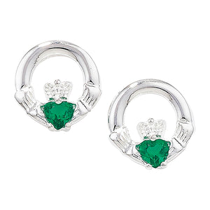 Sterling Silver Green CZ Claddagh Earrings SKU 0107085