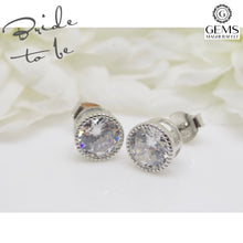 Load image into Gallery viewer, Sterling Silver Beaded Edge Round CZ Stud Earrings SKU 0107111
