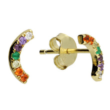 Load image into Gallery viewer, Sterling Silver Gold Finished Rainbow CZ&#39;s Stud Earrings SKU 0107205
