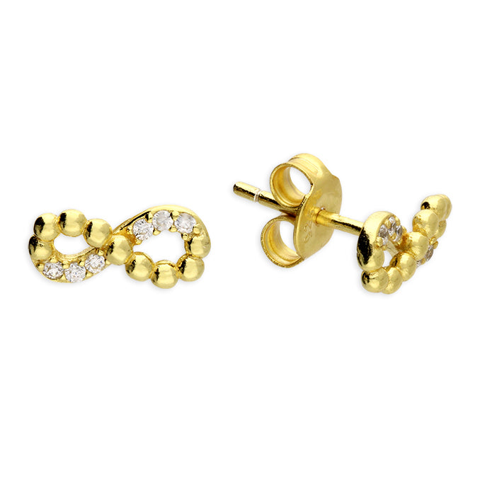 Sterling Silver Gold Finish Semi Stone Set Small Infinity Stud Earrings SKU 0107218