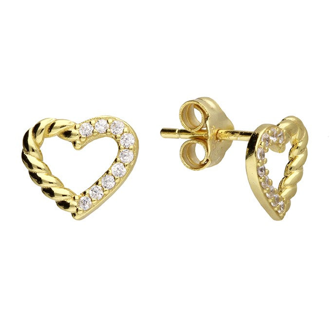 Sterling Silver 1/2 CZ Gold Finish Heart Stud Earrings SKU 0107223