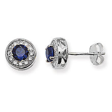 Load image into Gallery viewer, Sterling Silver Blue CZ &amp; CZ Halo Stud Earrings SKU 0107262
