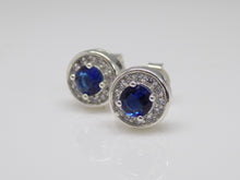 Load image into Gallery viewer, Sterling Silver Blue CZ &amp; CZ Halo Stud Earrings SKU 0107262
