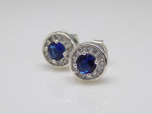 Sterling Silver Blue CZ & CZ Halo Stud Earrings SKU 0107262