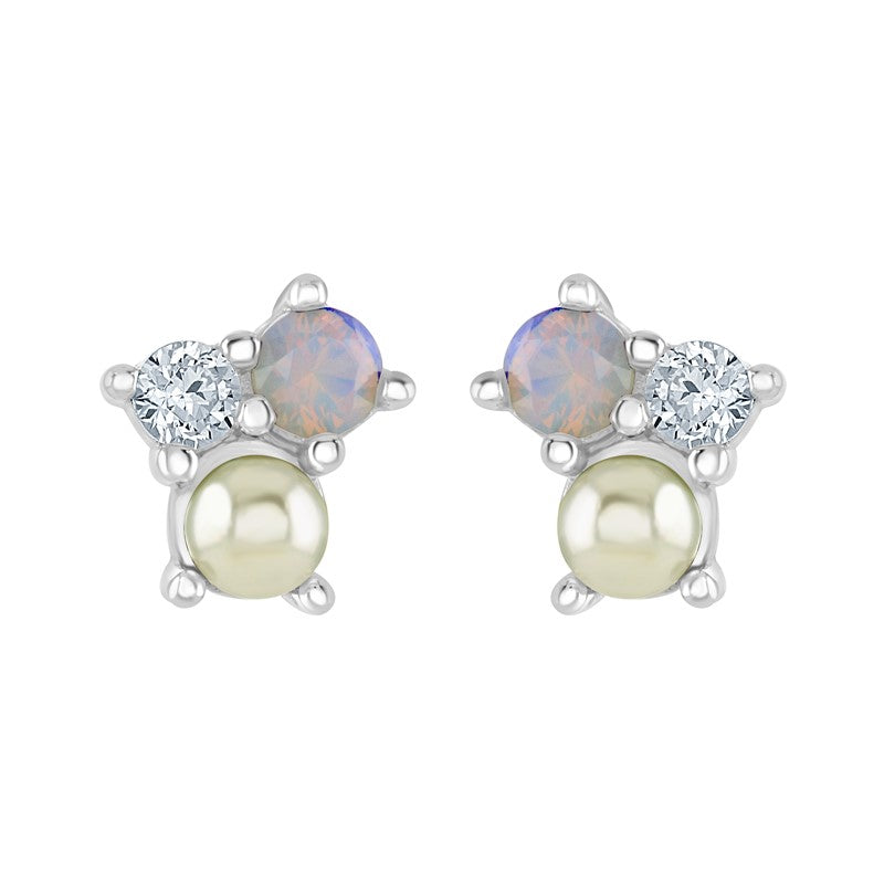 Sterling Silver Synthetic Pearl & Opal & CZ Stud Earrings SKU 0107269