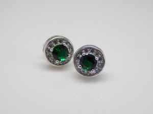 Sterling Silver Green CZ & CZ Halo Stud Earrings SKU 0107303