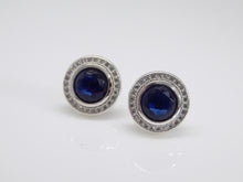 Load image into Gallery viewer, Sterling Silver Blue CZ Halo Stud Earrings SKU 0107359
