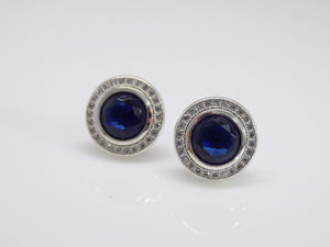 Sterling Silver Blue CZ Halo Stud Earrings SKU 0107359