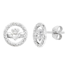 Load image into Gallery viewer, Sterling Silver CZ Circle &amp; Claddagh Stud Earrings SKU 0107382
