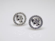 Load image into Gallery viewer, Sterling Silver CZ Circle &amp; Claddagh Stud Earrings SKU 0107382
