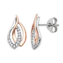 Load image into Gallery viewer, Sterling Silver 2 Tone Rose Finish Double Loop CZ Stud Earrings SKU 0107391

