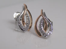 Load image into Gallery viewer, Sterling Silver 2 Tone Rose Finish Double Loop CZ Stud Earrings SKU 0107391
